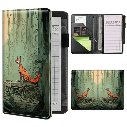 Miniatura 22 de Libros de mesero para camarera con bolsillo con cremallera, lindo esqueleto de baile, almohadillas de cuero para servidor, organizador de meseros