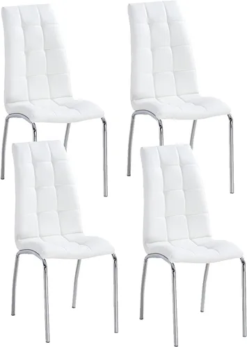 Miniatura 14 de Juego de 4 sillas de comedor de piel sintética, modernas sillas de comedor negras con patas de metal dorado y respaldo ergonómico, tapizadas