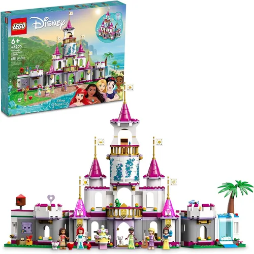 LEGO Disney Princess Ultimate Adventure Castle 43205 - Juguete de construcción con 5 mini muñecas de princesa, incluyendo Ariel, Rapunzel y
