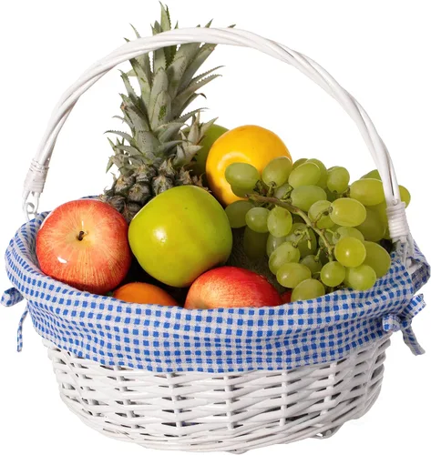 Miniatura 15 de WICKERWISE Cesta de regalo tradicional de sauce redondo blanco con forro a cuadros y asas resistentes, cesta de almacenamiento de aperitivos