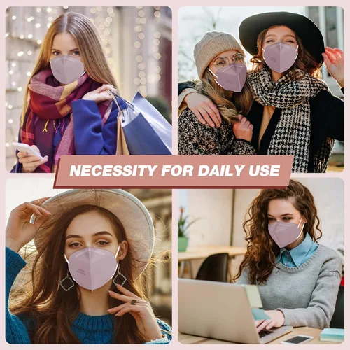 Miniatura 6 de XDX Mascarillas KN95, mascarillas rosas envueltas individualmente para hombres y mujeres, 5 capas transpirables y cómodas, desechables, eficiencia