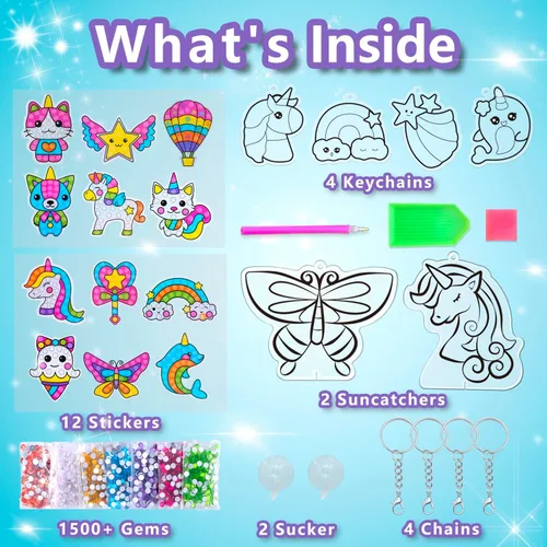 Miniatura 2 de WAHFNG Gem Art, Kit de Pintura de Diamantes para Niños - Crea Tus Propios Adhesivos, Llaveros y Atrapadores de Sol - Artes y Manualidades para Niñas