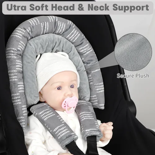 Miniatura 5 de Inserto de asiento de automóvil para bebé, soporte para la cabeza y el cuerpo del asiento de automóvil con 2 almohadillas para correa, cojín ultra