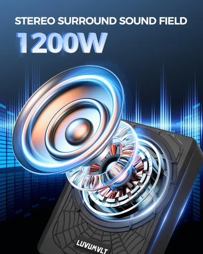 Miniatura 2 de Subwoofer para automóvil de 1200 W de 10 pulgadas, subwoofer delgado y paquete de amplificador, entrada de nivel alto/bajo, subwoofer de audio