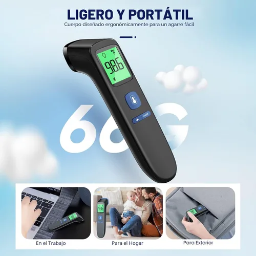 Miniatura 7 de Termómetro sin contacto para adultos y niños, termómetro digital para bebés con alarma de fiebre, resultado rápido en 1 segundo, fácil de usar, modo