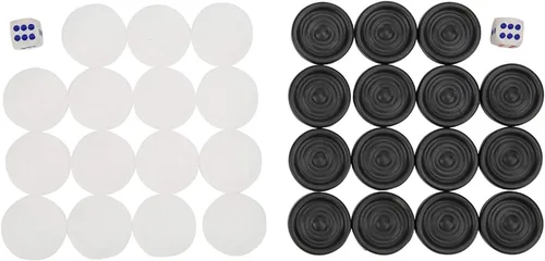 Miniatura 2 de Damas de plástico, 0.866 in negro blanco backgammon damas internacional portátil chips piezas conjunto para niños