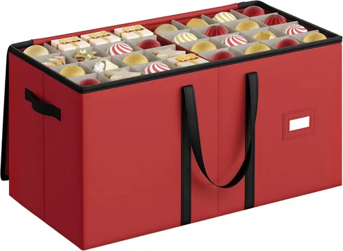 Miniatura 9 de SONGMICS Caja de almacenamiento de adornos navideños, 3 pulgadas 64 ranuras, contenedor de almacenamiento de Navidad apilable con tapa, cremalleras