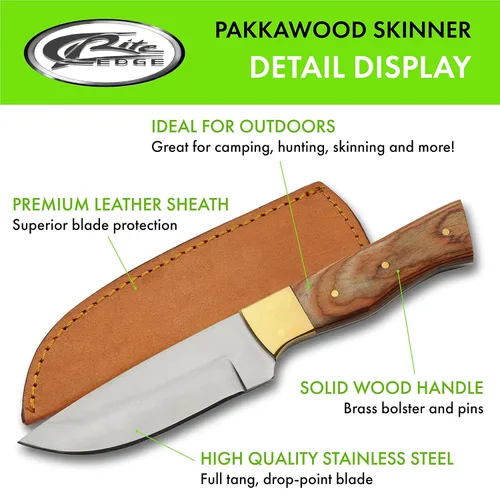Miniatura 2 de SZCO Cuchillo de caza Full Tang de 8 pulgadas, cuchillo marrón para exteriores con hoja de acero inoxidable, mango de madera de Pakka con refuerzo