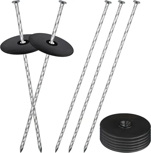Estacas de tierra resistentes de 8 pulgadas con tapas de junta, 200 juegos de estacas de metal galvanizado en espiral para tela de barrera de