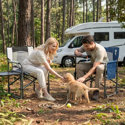 Miniatura 2 de Portal Silla de director plegable con mesa auxiliar giratoria de 2 vías, silla de campamento resistente de 300 libras con bandeja giratoria