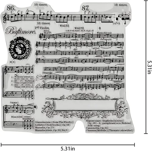 Miniatura 2 de Threetols Sellos transparentes de notas musicales para hacer tarjetas, marco de flores, sellos de goma transparente, sellos de palabras de canciones
