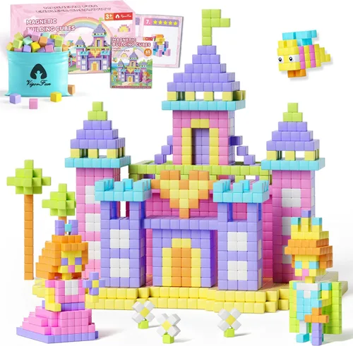 Juego de 65 bloques magnéticos, bloques de construcción magnéticos de 1 pulgada con ojos de juguete y bolsa de almacenamiento para regalos de niños,