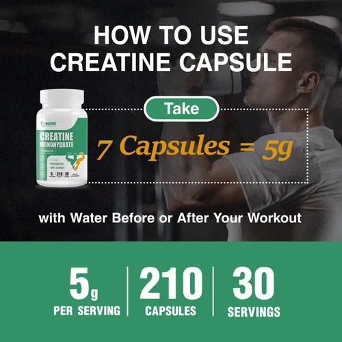 Miniatura 6 de Cápsulas de monohidrato de creatina, píldoras de creatina pura micronizadas para mejorar el entrenamiento y el crecimiento muscular para hombres