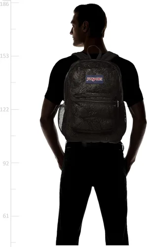 Miniatura 6 de JanSport Mochila de malla ecológica negra, 17 x 12.5 x 6 pulgadas, bolsa semitransparente para adultos con funda para laptop, panel trasero