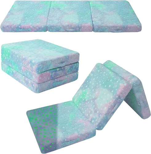 MeMoreCool Colchón de suelo plegable para niños, Glow de 57x22 pulgadas, colchoneta para dormir y guardería para niños pequeños, futón plegable