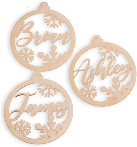 Adornos acrílicos de madera de Navidad personalizados, adorno de copo de nieve, etiquetas de nombre personalizadas para árboles, decoración de