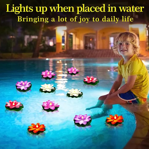 Miniatura 3 de Paquete de 6 velas de té de loto flotantes – Velas LED de lirio de agua de 4 pulgadas para piscina, baño, boda, decoración de fiesta, luces