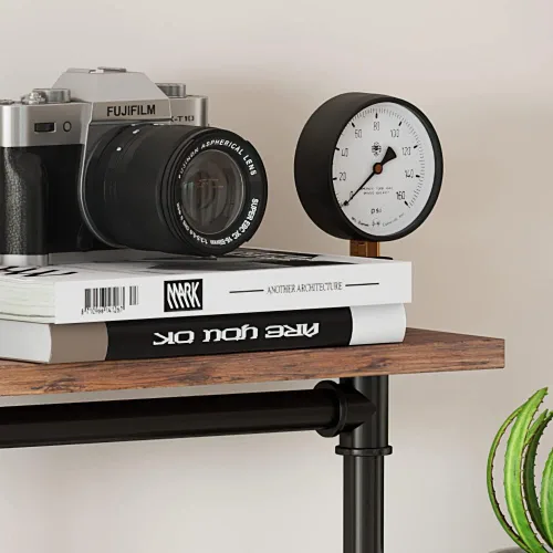 Miniatura 5 de Estantería de tubo industrial, estantes rústicos para decoración de pared, estante de escalera moderno con tablones de madera, estantes flotantes