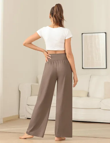 Miniatura 4 de UEU Pantalones de yoga holgados casuales para mujer, cintura alta, estilo bohemio, pijama con bolsillos