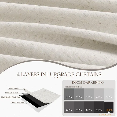 Miniatura 6 de Cortinas Opacas de Lino Beige Blanco de 84 Pulgadas de Largo, Juego de 2 Paneles para Sala de Estar y Dormitorio, Térmicas con Reducción de Ruido