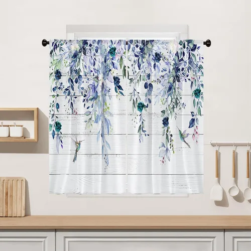 Miniatura 15 de Cortina de eucalipto negro y gris, cenefa para tratamiento de ventana, estilo bohemio, rústico, floral, bolsillo para barra, cortinas de ventana