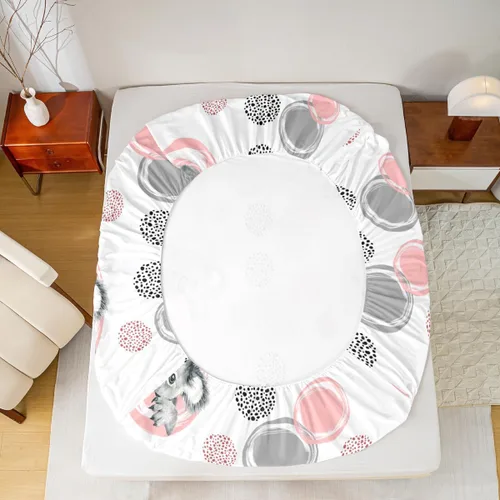 Miniatura 4 de Erosebridal Juego de sábanas lindas de koala para niños, sábana bajera ajustable kawaii koalas tamaño individual con puntos grises y rosados, funda