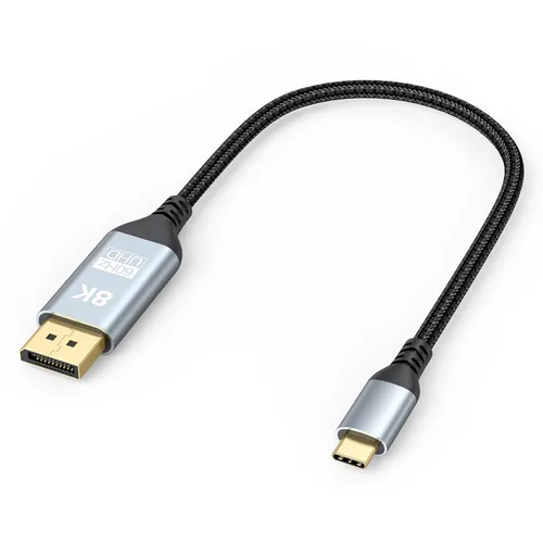 Cable USB C a DisplayPort 1.4 de 1 pie, 8K a 60 Hz, cable corto USBC a DisplayPort 1.4 4K a 240 Hz compatible con Thunderbolt 5/4/3, MacBook,