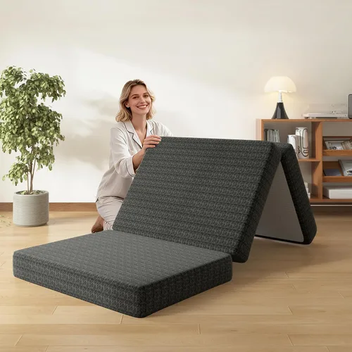 Miniatura 8 de Colchón de espuma viscoelástica de tres pliegues, colchón portátil tamaño Queen de 4 pulgadas, tapete plegable para viajes, campamento y yoga, funda