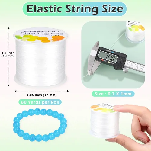 Miniatura 3 de PAXCOO 12 rollos de cuerda elástica para pulseras, cuerda mágica elástica para cuentas de pulsera, hilo de joyería para pulseras, collares, cuentas
