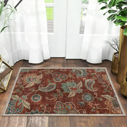 Miniatura 7 de Morebes Alfombras Florales para Pasillos de 6 Pies Antideslizantes, Alfombra de Pasillo Paisley para Entrada Interior, Alfombra de Baño Lavable