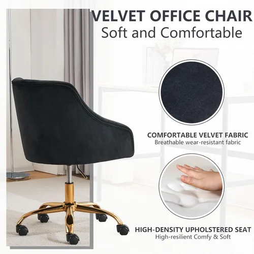 Miniatura 4 de MOJAY Silla Giratoria de Oficina de Terciopelo, Silla de Escritorio de Tela Elegante y Elegante con Detalles Dorados para Niñas, Silla de Recepción