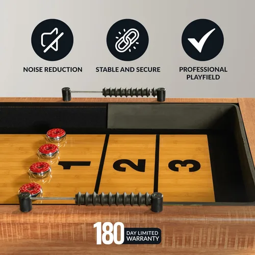 Miniatura 4 de Hathaway Daulton Mesa de shuffleboard de 9 pies para salas de juegos familiares con paredes laterales acolchadas, niveladores de patas, 8 discos