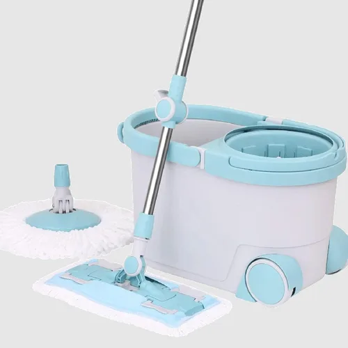 Cubo de trapeador giratorio 360 Sistema de limpieza de piso giratorio con cabezal de fregona de piso plano y cabezal de trapeador redondo, mango