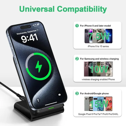 Miniatura 7 de Cargador inalámbrico Android Samsung para Samsung Galaxy S25FE S25 Plus S25 Edge S25 Ultra S24FE S23 S22, soporte de cargador de teléfono