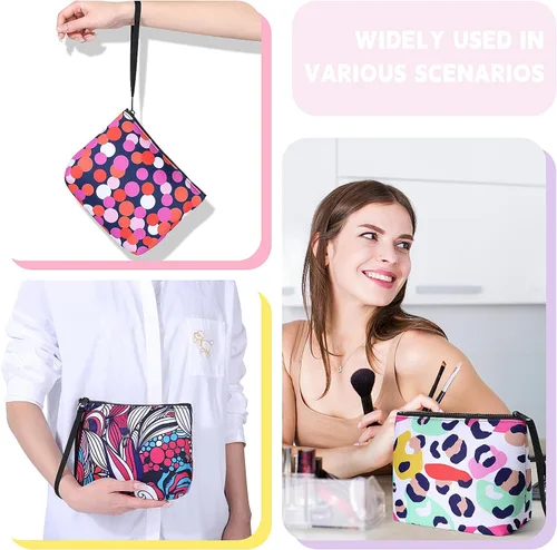 Miniatura 7 de Bolsa de maquillaje grande con cremallera, bolsa de cosméticos portátil para bolso, bolsa de viaje de neopreno lavable para mujer, Colorful Hearts
