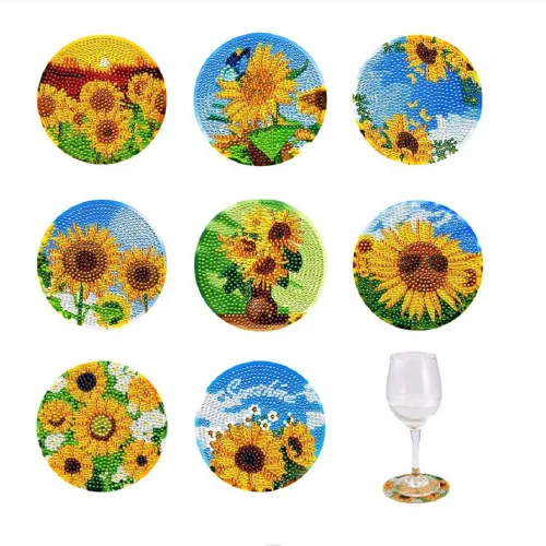 Miniatura 7 de FASHEWELRY 8 posavasos de arte de diamante con soporte para abejas, kit de posavasos de pintura de diamantes para bebidas, kits de arte de diamantes