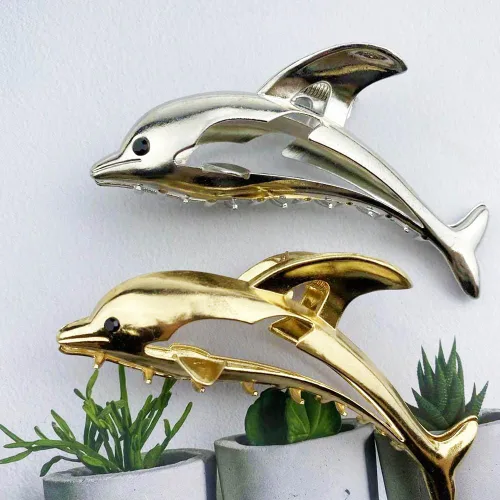 Miniatura 7 de 2 pinzas de metal para el pelo de delfín para mujer, pinzas antideslizantes de sujeción fuerte, elegantes pasadores de mandíbula para cabello grueso