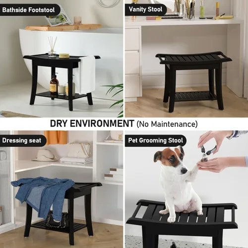 Miniatura 6 de Taburete Banco de Ducha de Bambú Impermeable con Estante de Almacenamiento para Afeitarse las Piernas o Asiento de Baño de Spa en el Baño y Dentro