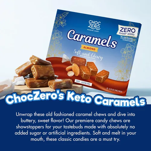 Miniatura 4 de ChocZero Caramelos de Almendra Sin Azúcar, Blandos y Masticables con Almendras Tostadas, Dulce Keto, Todo Natural, Snack Bajo en Carbohidratos