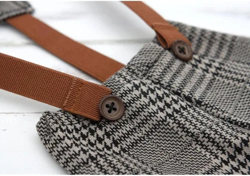 Miniatura 5 de Coberllus Accesorios para fotos de bebé recién nacido tela a cuadros para niños gorra plana y pantalones con tirantes