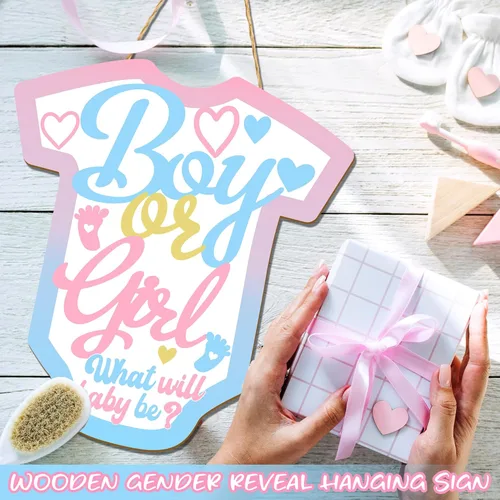 Miniatura 5 de Letreros de madera con texto en inglés «What Will Baby Be», decoración de fiesta de revelación de género, placa colgante para telón de fondo, cartel