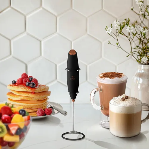 Miniatura 606 de Zulay Milk Boss Espumador de leche potente manual, hace espuma para latte, batidor para mezclar bebidas, café, miniespumador para capuchino, frappé
