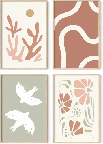 Miniatura 19 de HAUS AND HUES Arte de pared de montaña – Juego de 4 decoración de paisaje moderno de mediados de siglo, naturaleza y arte moderno Marco beige de 8
