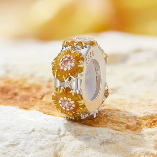 Miniatura 6 de NINGAN Abalorios de plata de ley 925 para pulseras y collares europeos, colgantes de girasol, camelia púrpura, trébol de loto, tapones colgantes