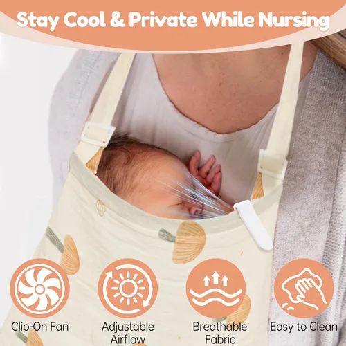 Miniatura 2 de Cubierta de lactancia con ventilador, delantal de lactancia ajustable transpirable, con cuello de arco para mujer, con clip de mini ventilador