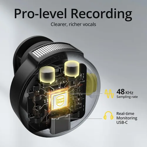 Miniatura 2 de Hingso Micrófono Lavalier inalámbrico para iPhone, Android, 48 khz, batería de 50 horas, cancelación de ruido, micrófono magnético para iPhone