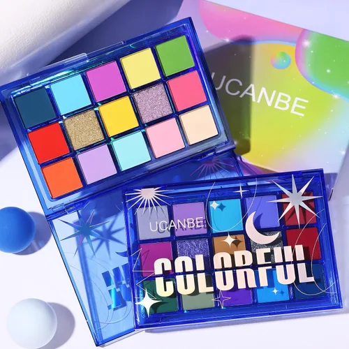 Miniatura 6 de UCANBE - Paleta de sombra de ojos colorida, 15 colores vibrantes brillantes, mate, metálica, neón, maquillaje para párpados, kit de regalo