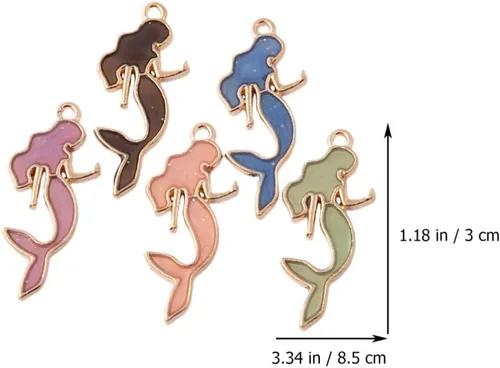 Miniatura 5 de SEWACC Pulsera de dijes de sirena, 50 piezas de dijes de sirena, chapados en oro, dijes de animales marinos, cuentas para bricolaje, aretes