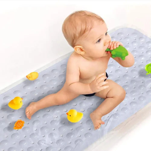 Miniatura 13 de Sheepping Alfombra de baño para bebé antideslizante extra larga para niños, de 40 x 16 pulgadas, alfombrilla de baño ecológica con 200 ventosas Azul