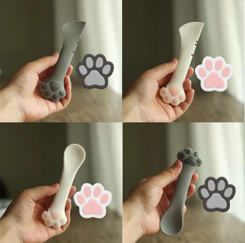 Miniatura 8 de Joyinjojo Paquete de 2 cucharas y espátulas para comida de perro y gato, lindas cucharas mezcladoras y abridores de lata para mascotas para comida